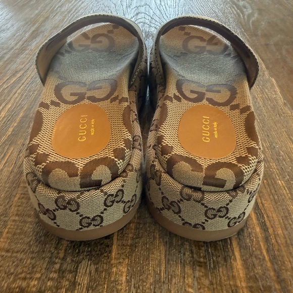 Gucci Brown/Tan GG Monogram Platform Slide Sandals size 38 - Picture 4 of 6